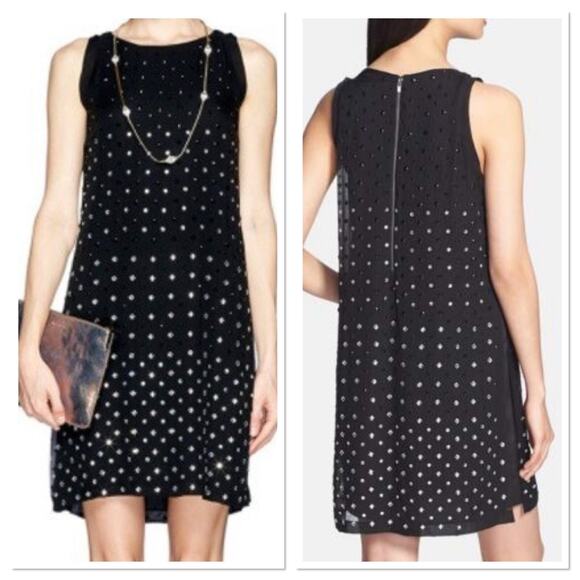 Diane Von Furstenberg Black Silk Ella Dress Chiffon Shift Stud Rhinestone Size 2 - Picture 16 of 16